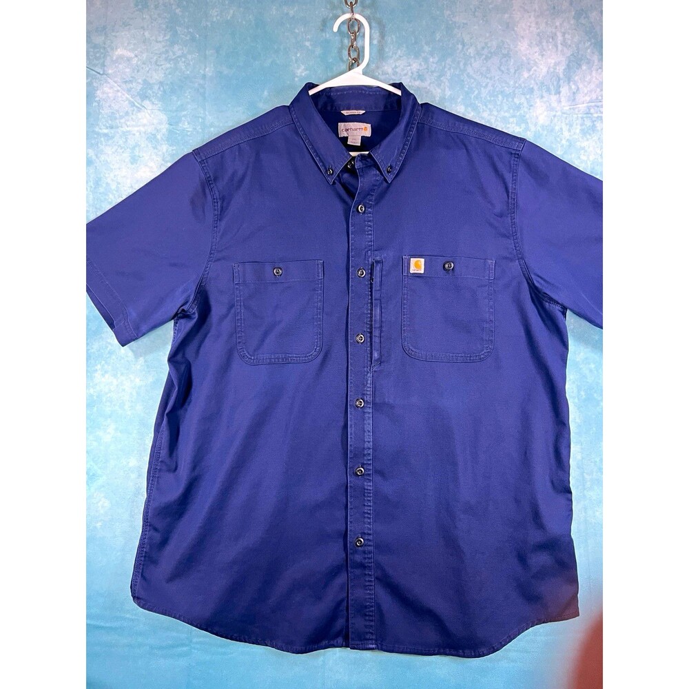 Carhartt Men’s Relaxed Fit 2XL Blue Short Sleeve Button-Up Twill Shirt